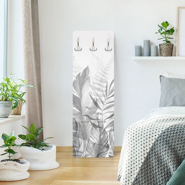 Appendiabiti moderno - Botanica - Foglie tropicali in grigio