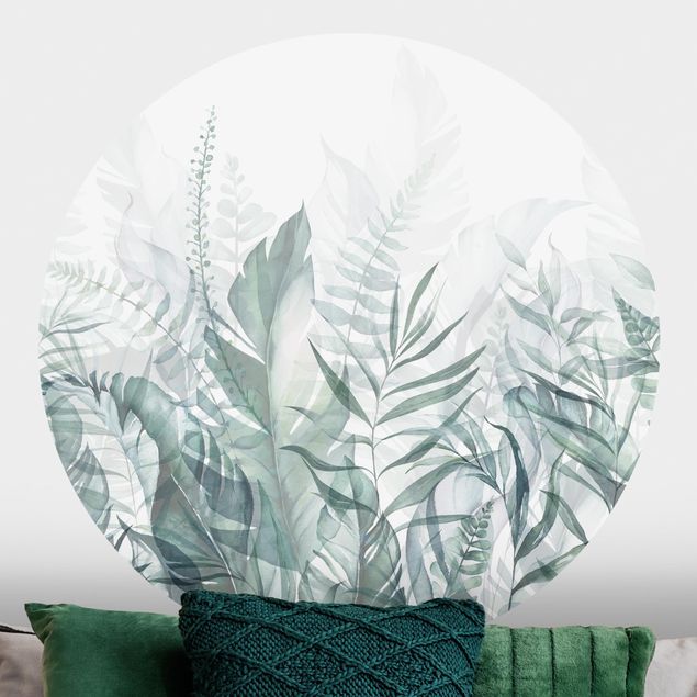 carta da parati effetto acquerello Botanica - Foglie tropicali verdi
