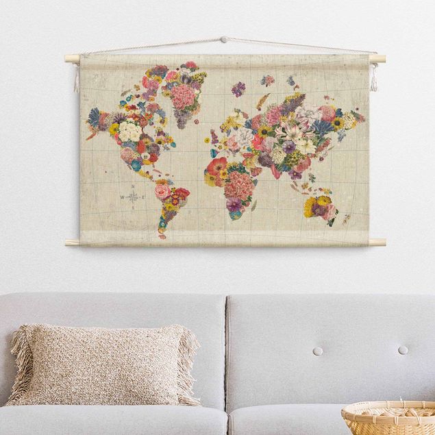 Arazzi da parete xxl Mappa del mondo botanico