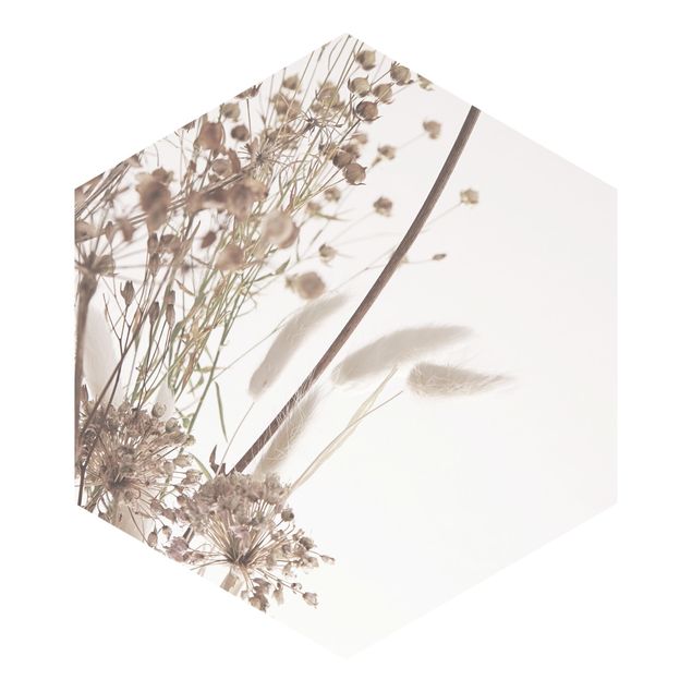 Carta da parati esagonale adesiva con disegni - Bouquet di erba ornamentale e fiori