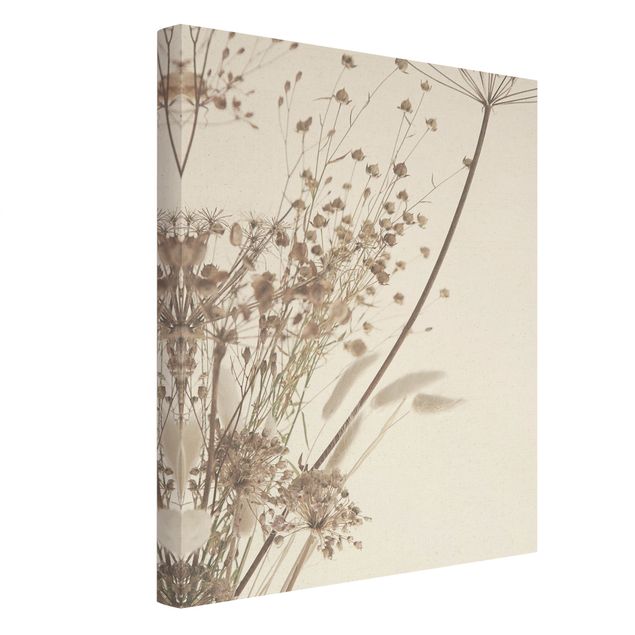 Quadro su tela naturale - Bouquet di erba ornamentale e fiori - Formato verticale 3:4