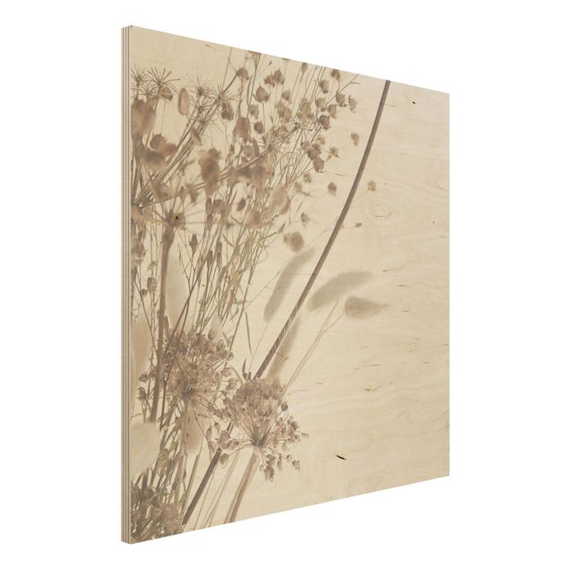 Stampa su legno - Bouquet di erba ornamentale e fiori