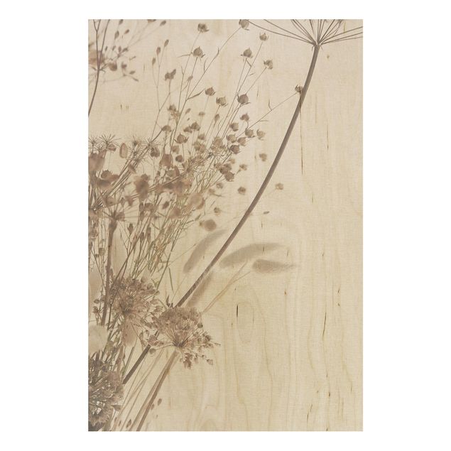 Stampa su legno - Bouquet di erba ornamentale e fiori