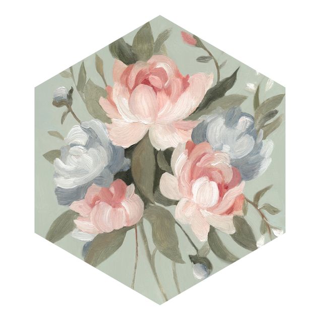 Carta da parati esagonale adesiva con disegni - Bouquet in pastello I