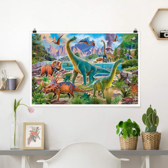 Poster cameretta bambini animali Brachiosauro e Triceratopo