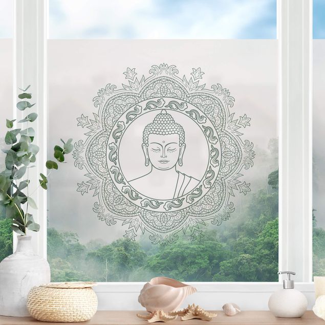 Pellicola per vetri per salone Buddha Mandala nella nebbia