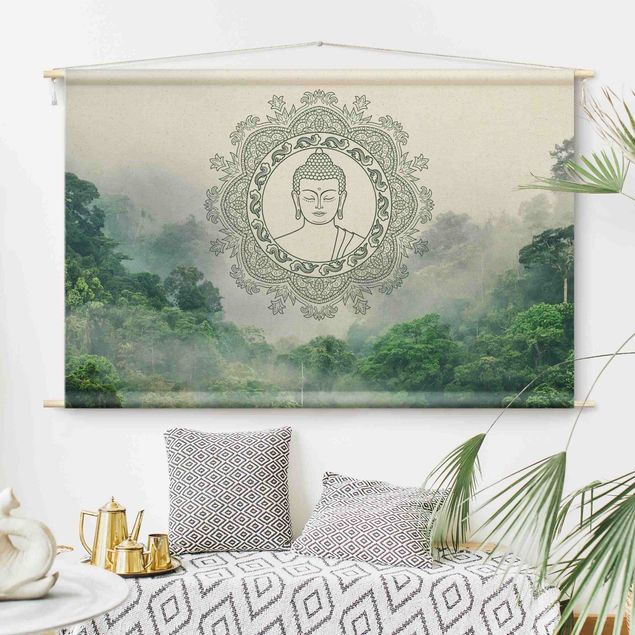 Arazzi da parete mandala Buddha Mandala nella nebbia
