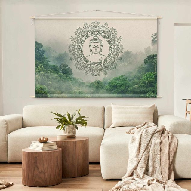 Arazzi da parete moderno Buddha Mandala nella nebbia