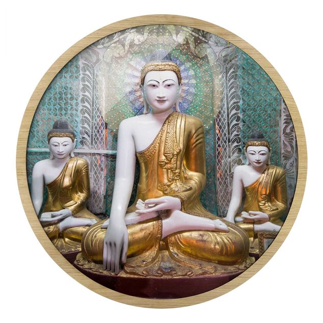 Quadro rotondo incorniciato - Statue di Buddha