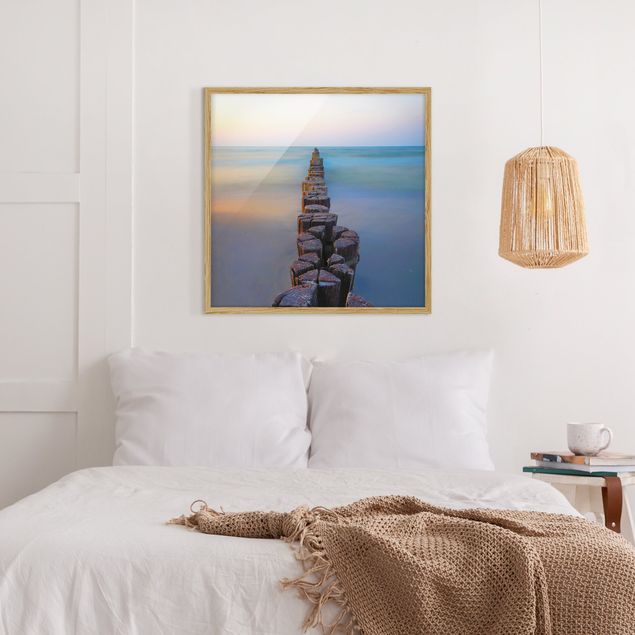 Poster con cornice - Argini al tramonto al mare