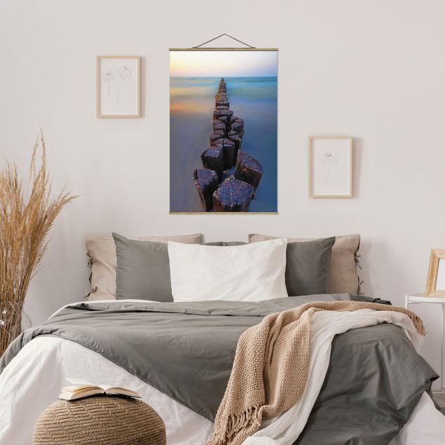 Foto su tessuto da parete con bastone - Argini al tramonto al mare - Verticale 2:3