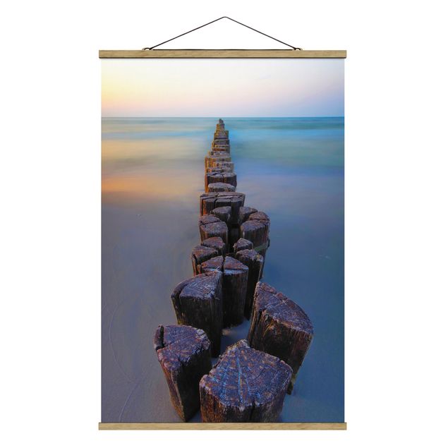 Foto su tessuto da parete con bastone - Argini al tramonto al mare - Verticale 2:3