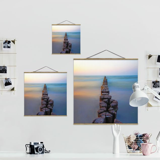 Foto su tessuto da parete con bastone - Argini al tramonto al mare - Quadrato 1:1