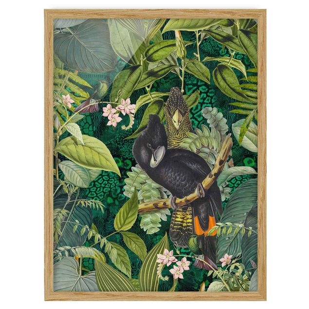 Poster con cornice - Collage colorato - Cacatua nella giungla