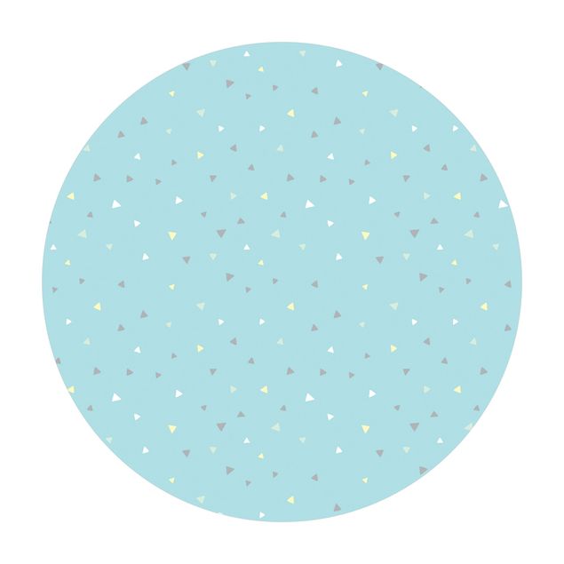 Tappeto in vinile rotondo - Triangoli disegnati in pastelli colorati su blu