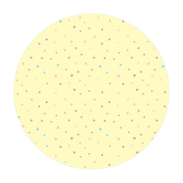 Tappeto in vinile rotondo - Triangoli disegnati in pastelli colorati su giallo