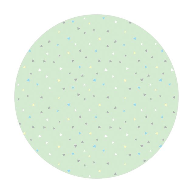 Tappeto in vinile rotondo - Triangoli disegnati in pastelli colorati su verde