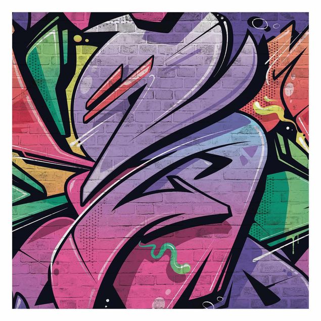 Carta da parati  - Muro di mattoni con graffiti colorati