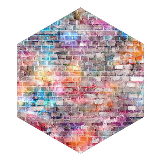 Fotomurale esagonale autoadesivo - Muro di mattoni colorato shabby