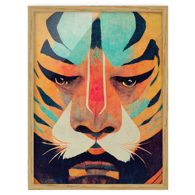 Poster con cornice - Illustrazione di tigre colorata