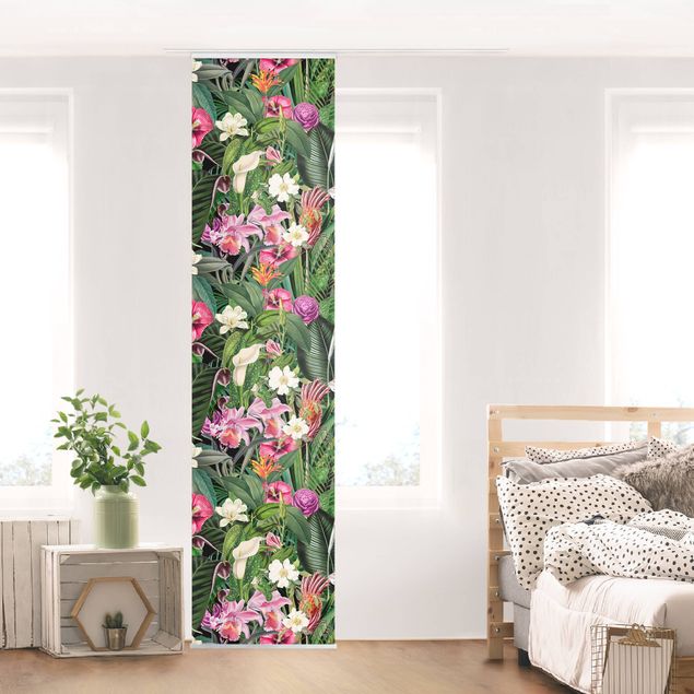 Tende a pannello corte Collage di fiori tropicali colorati