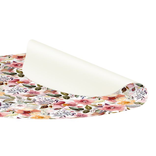 Tappeto in vinile rotondo - Mix di fiori colorati con acquerello