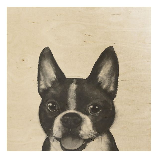 Stampa su legno - Illustrazione Dog Boston Monochrome Pittura - Quadrato 1:1