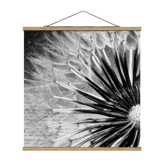 Quadro su tessuto con stecche per poster - Dandelion Black & White - Quadrato 1:1