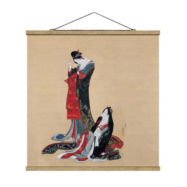Quadro su tessuto con stecche per poster - Katsushika Hokusai - Due Courtesans - Quadrato 1:1