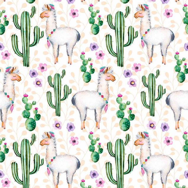 Pellicola adesiva - Lama e cactus in acquerello