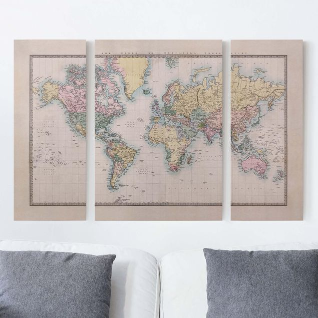 Stampa su tela vintage Mappa del mondo vintage del 1850