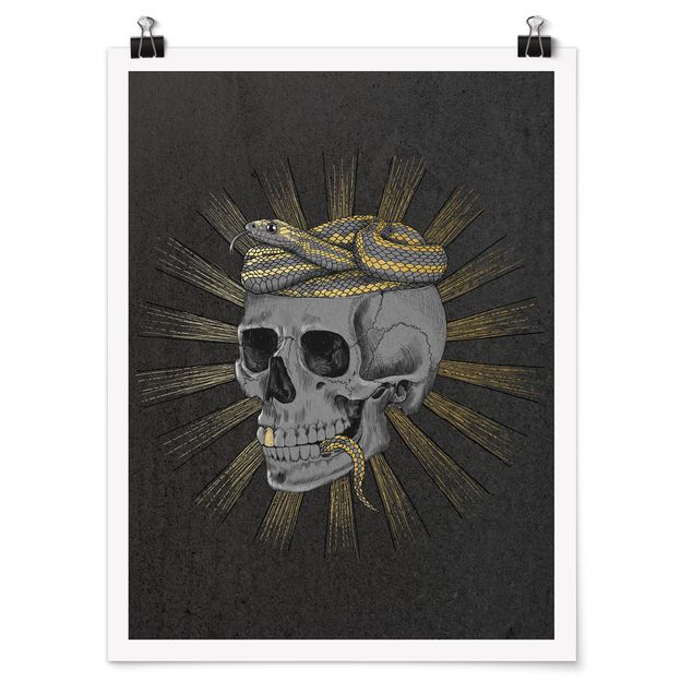 Poster - Illustrazione Cranio e serpente Black Gold - Verticale 4:3