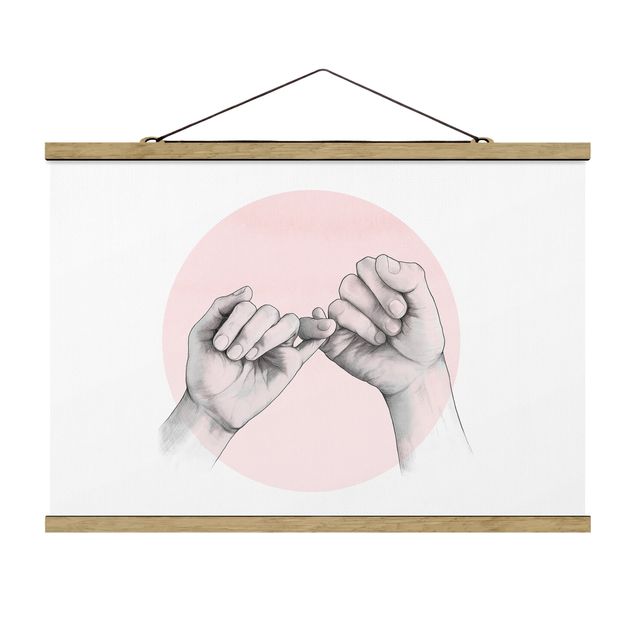 Foto su tessuto da parete con bastone - Laura Graves - Illustrazione mani Amicizia Circle Rosa Bianco - Orizzontale 2:3