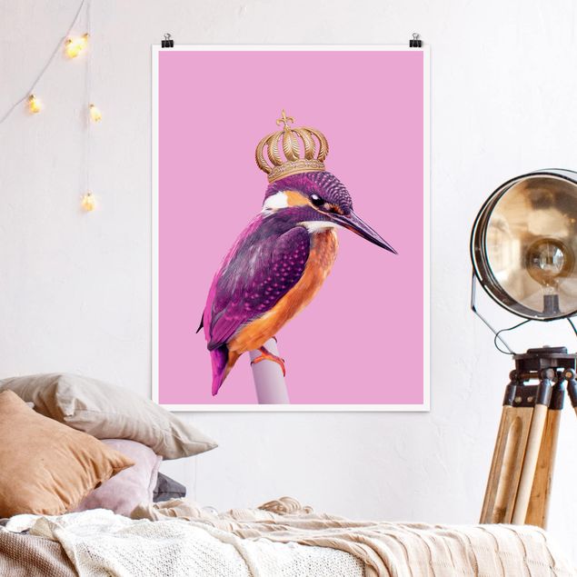 quadri con animali Martin pescatore rosa con corona