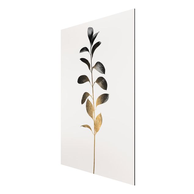 Stampa su alluminio - Mondo vegetale grafico - Oro e grigio - Verticale 3:2