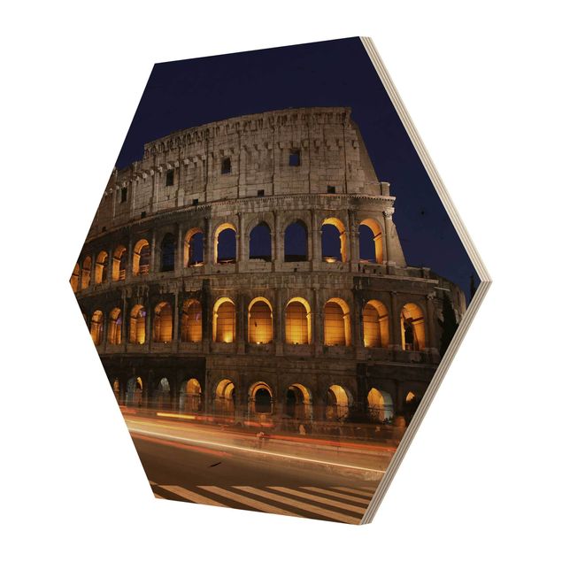 Esagono in legno - Colosseo a Roma di notte