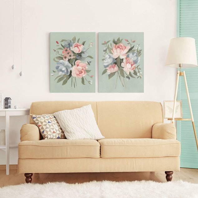 Quadri moderni per soggiorno Bouquet in colori pastello I