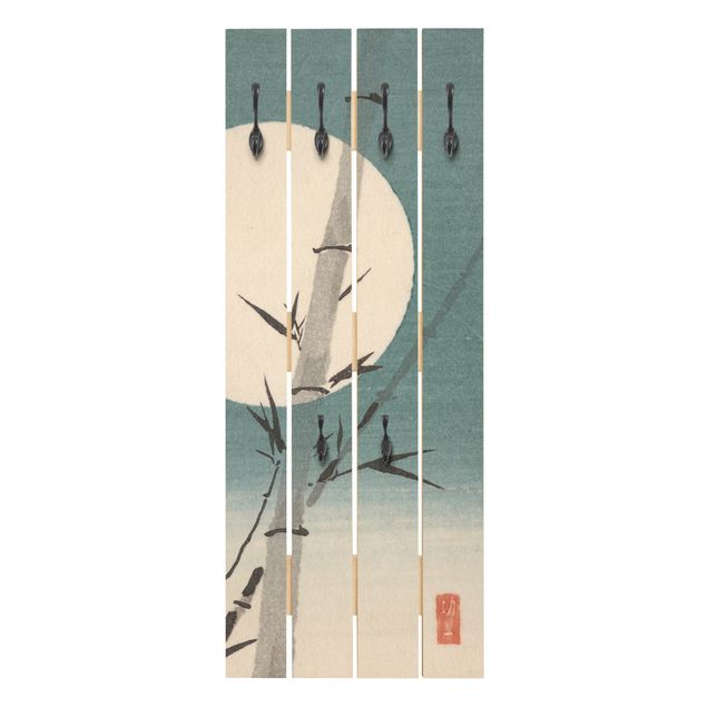 Appendiabiti in legno - Giapponese Disegno Bambù E Luna - Ganci cromati - Verticale