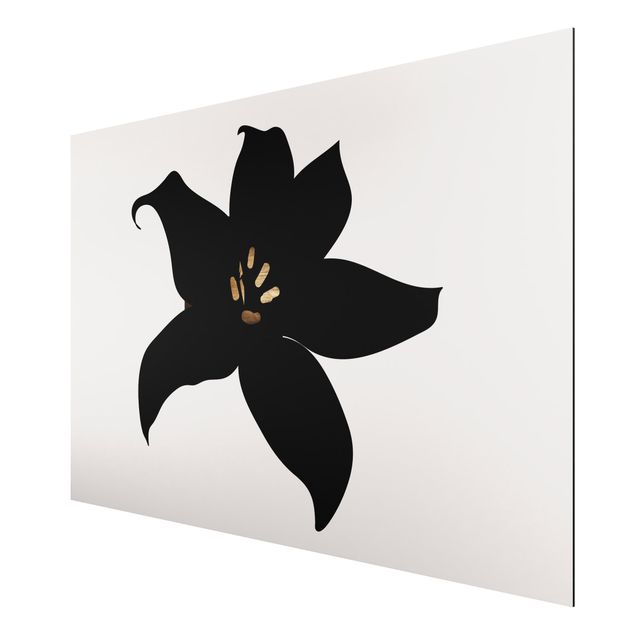 Stampa su alluminio - Mondo vegetale grafico - Orchidea in nero e oro - Orizzontale 2:3