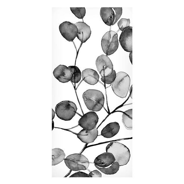 Lavagna magnetica nero Acquerello di ramoscelli di eucalipto in bianco e nero