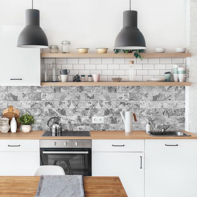 Rivestimenti cucina adesivi Muro di pietra in marmo naturale grigio