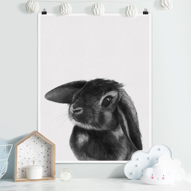 Poster - Illustrazione Coniglio bianco e nero Disegno - Verticale 4:3