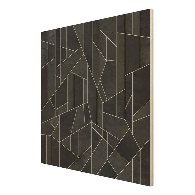 Stampa su legno - Bianco e nero geometrico Acquarello - Quadrato 1:1