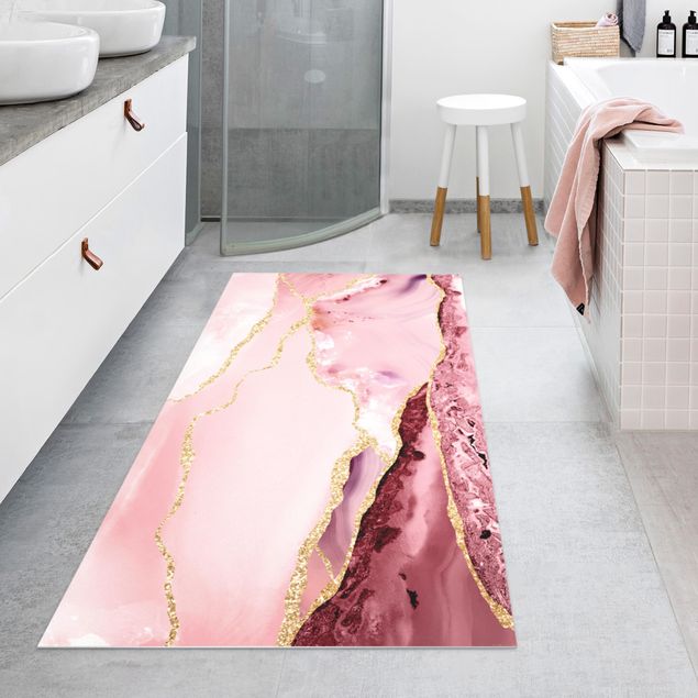 Tappeti bagno moderni Montagne rosa astratte con linee d'oro