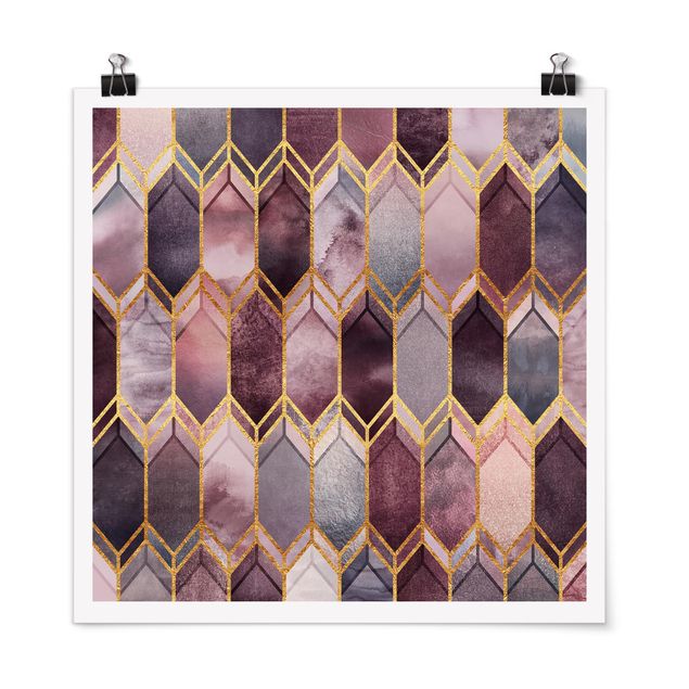 Poster - Stained Glass geometrica in oro rosa - Quadrato 1:1