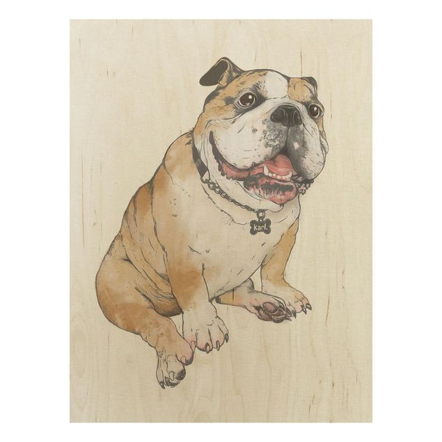 Stampa su legno - Illustrazione Cane Bulldog Pittura - Verticale 4:3