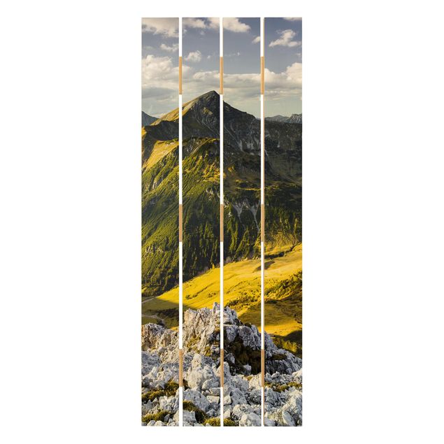 Stampa su legno - Montagne e valle delle Alpi Lechtal in Tirolo - Verticale 5:2
