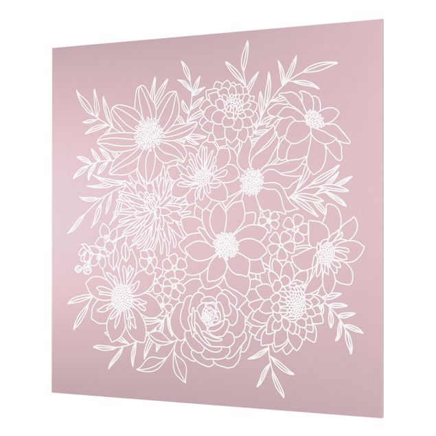 Paraschizzi in vetro - Line art fiori in rosa antico - Quadrato 1:1