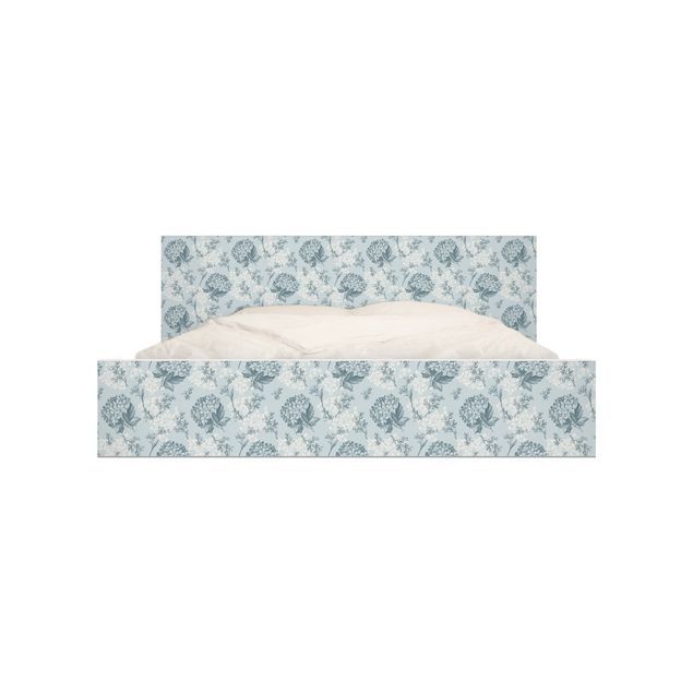 Carta adesiva per mobili IKEA - Malm Letto basso 140x200cm Pattern in blue Hortensia