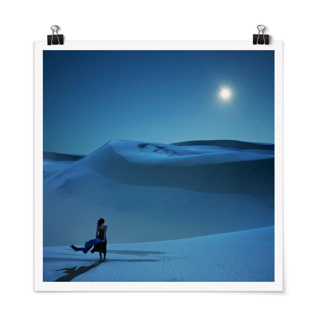 Poster - Luna piena sopra il deserto - Quadrato 1:1